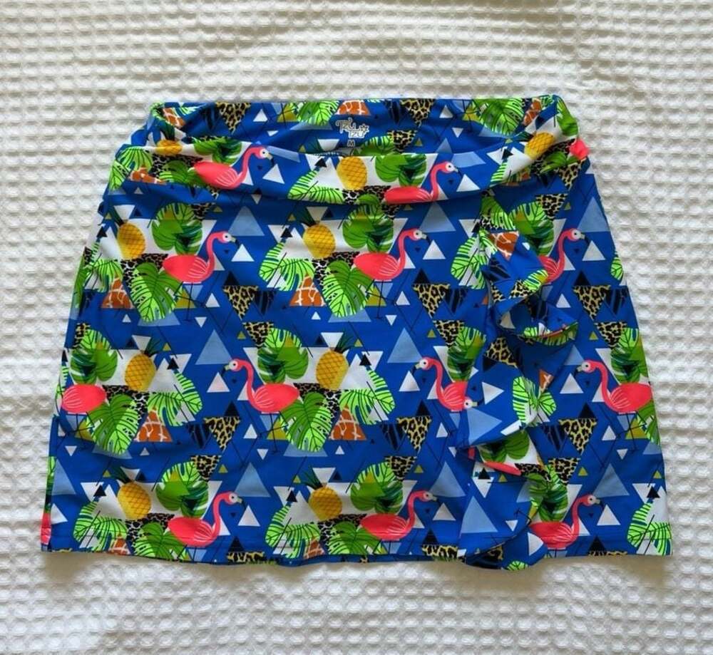 Tzu Tzu Flamingo Pineapple Tropical Print Ruffle Golf Skort Size M